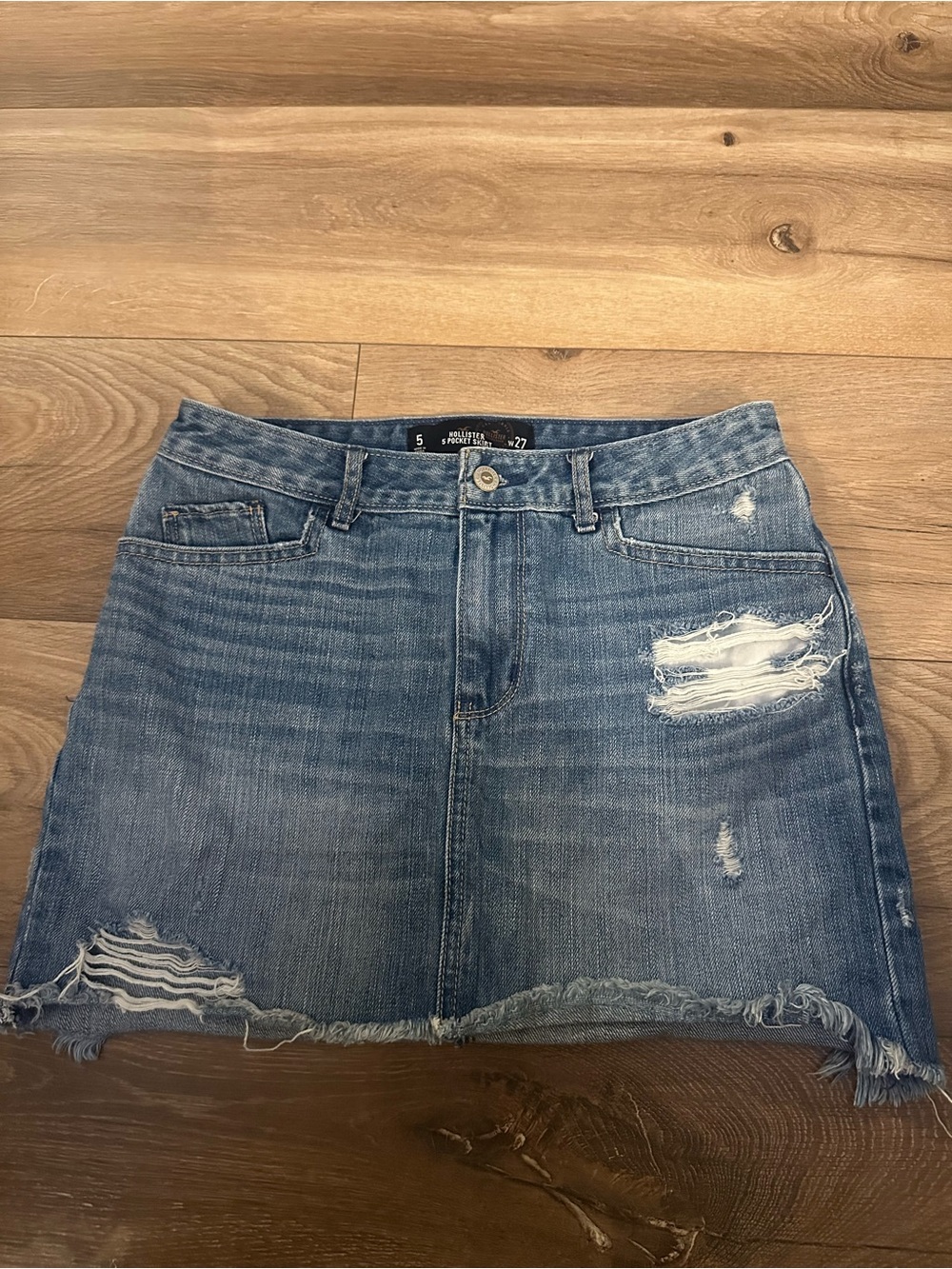 Hollister Blue Distressed Denim Mini Skirt